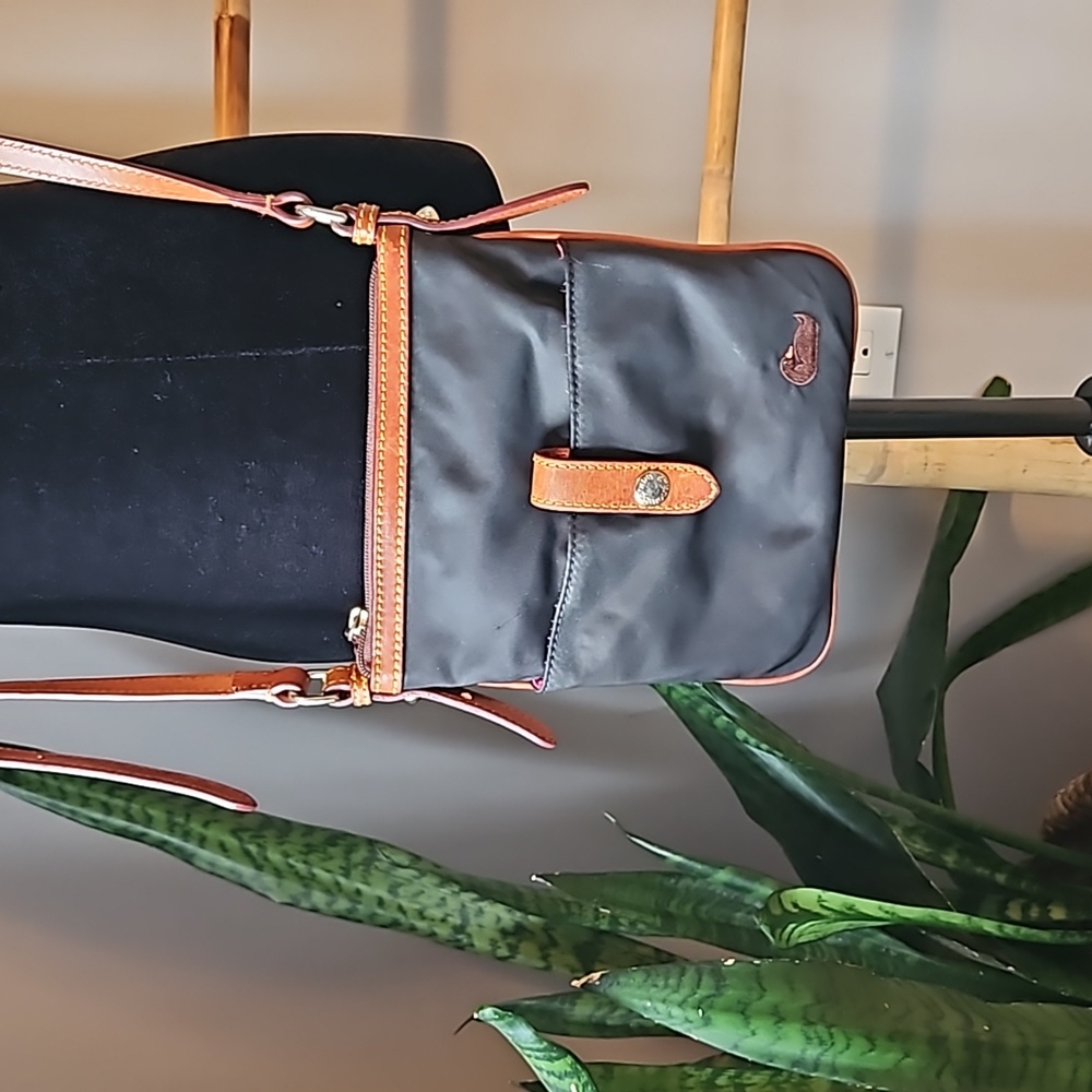 Dooney & Bourke Black Nylon Crossbody with Brown Leather Trim
